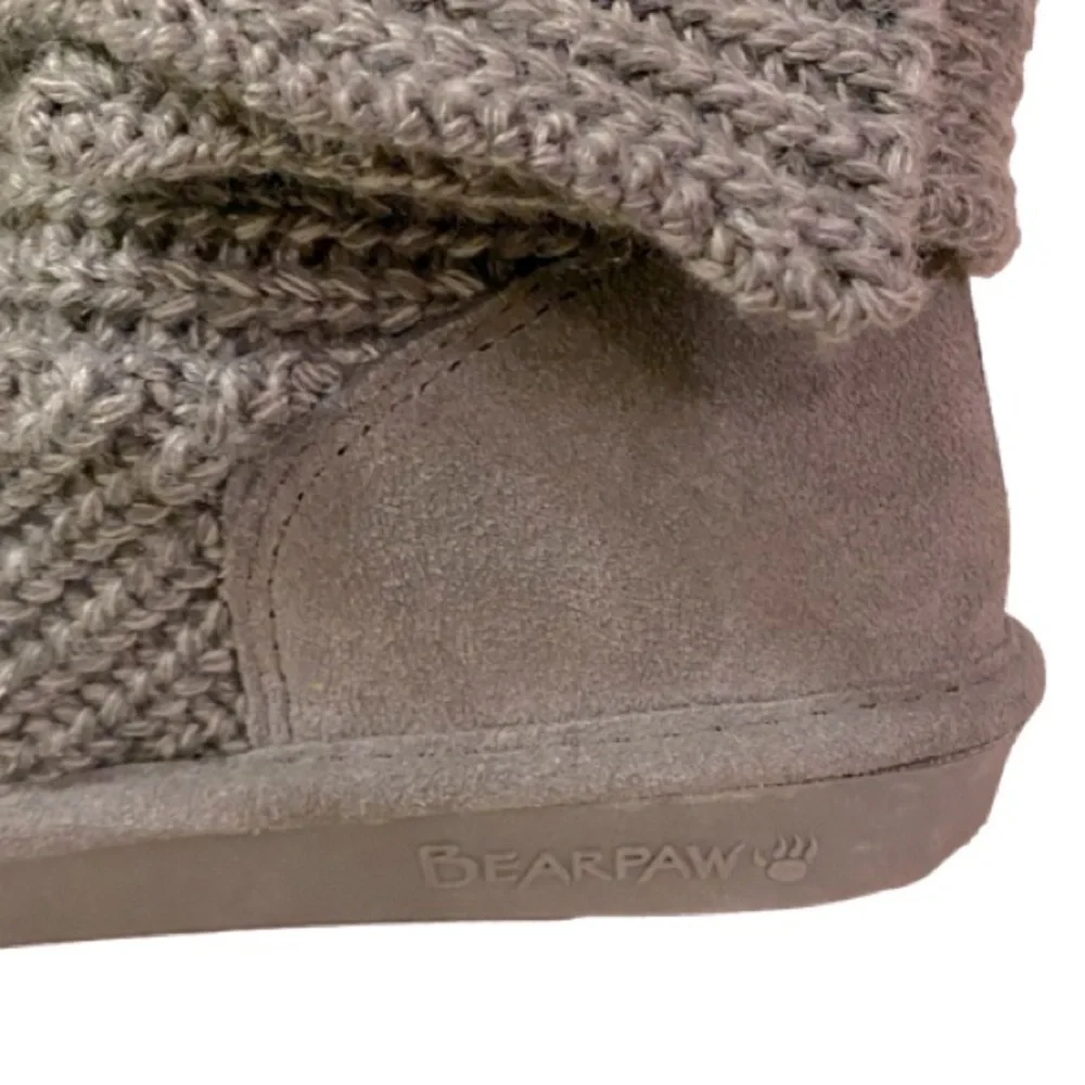 BearPaw Knit Tall Gray Boots Fold Over Pull On Cozy Size 6